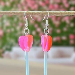Heart-Shaped Pink and Silver Earrings